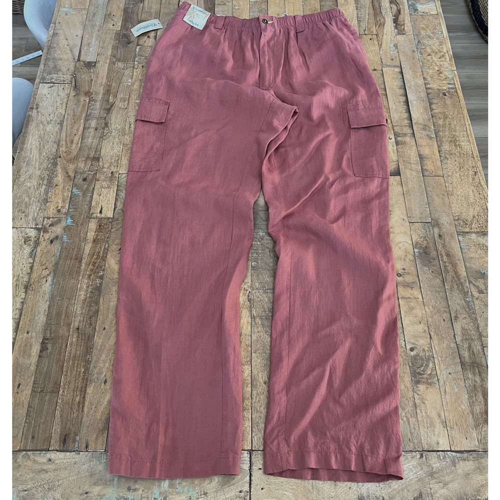 Caribbean Cargo Pants Men's 40x34 Mauve 100% Linen Adjustable Side Pockets NWT